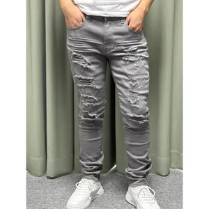 Men'S American Stretch Thick Twill Jeans, Fashion Ripped Design, Trend Color, Suitable For All Occasions, Very Suitable Slim Style, Street Rock Style, Suitable For All Seasons, Christmas Black Five Special Selection