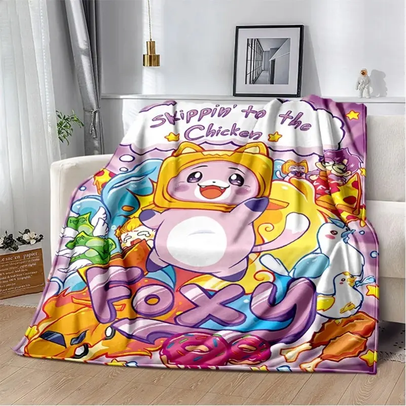 Happy Rocky Foxy Boxy Lankybox Classic Geometric Print Velvet Fabric Soft Flannel Throw Blanket - Wrinkle Resistant, Flat-Weave, Durable - All Seasons Use for Living Room, Bedroom Gifts for Family