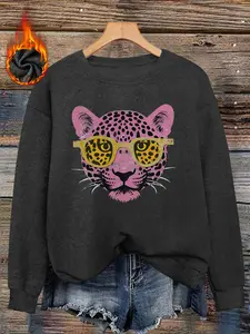 Women's Leopard Print Sweater, Long Sleeve Round Neck Pullover, Soft Elastic Fabric, Casual Fall & Winter Top, Daily Wear