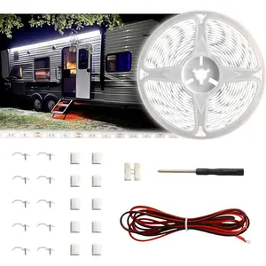 20FT RV Awning LED Light Strip, 12V Fixed Brightness Camper Awning Lights Waterproof, Motorhome Exterior Underglow Lighting Strips Kit for Canopy Parties BBQ Food Truck Decor