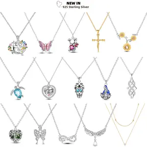 45CM Chain Infinite Symbol Sunflower Necklace Original 925 Silver Angel Wings Butterfly Fine Necklaces Jewelry For Women Wedding