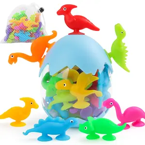 Random Color Cute Dinosaur Design Suction Cup Toy, 16pcs Mini Dinosaur & 1pc Egg Shell & 1pc Storage Mesh Bag, Counting Learning Colorful Tool, Montessori Gift