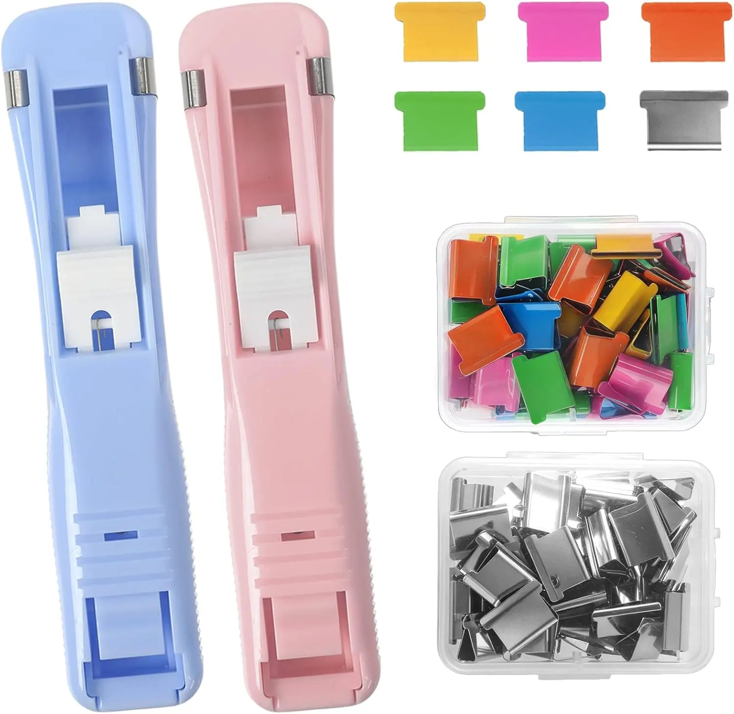 New 2PCS Staple-Free Stapler, Portable Handheld Paper Clip Stapler with Metal Refill Clips, Push-Style Paper Binding Tool for Home, School & Office