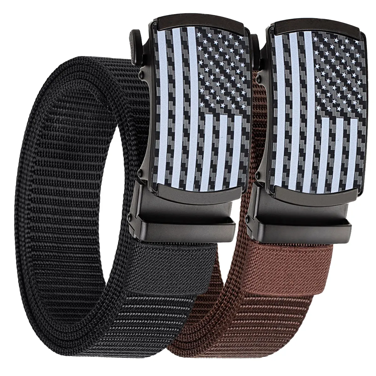 Male Heavy Duty Adjustable Ratchet Belts, 2-Pack Nylon Webbing Belts with Auto Buckle & Ratchet Lock, Suitable for Work, Tactical Use, Casual Wear, Adjustable Belts, Casual Waist Belt