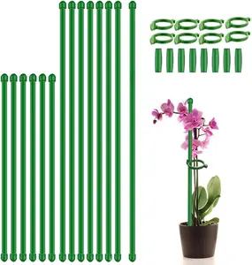 Plant Stakes 17inch & 11inch Adjustable Length Fiberglass Support Stakes with Clips for Indoor Outdoor Garden Pole for Potted Tomato Amaryllis Vegetables Comes with 20 Ties