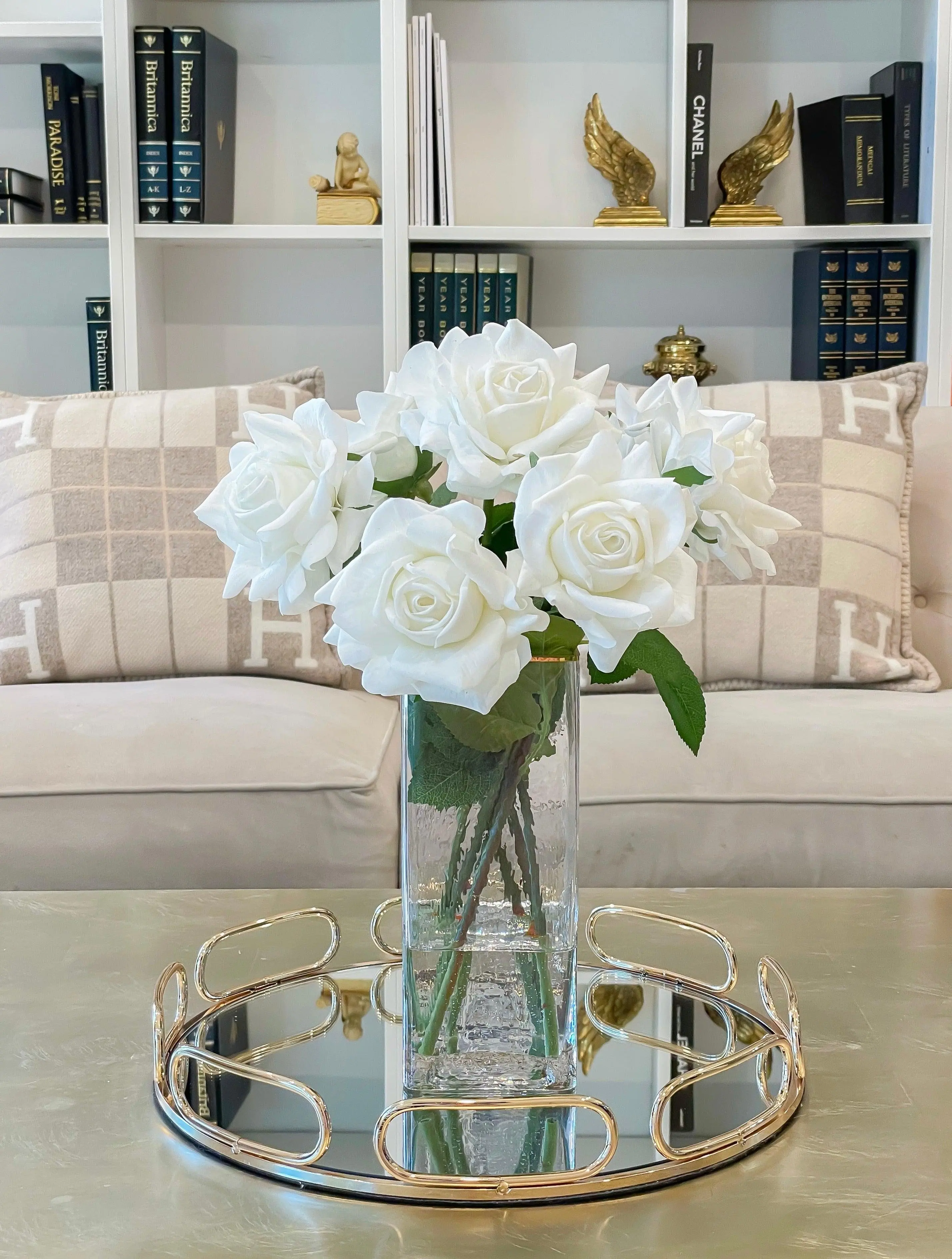 17-in Tall Real Touch Large White Rose Centerpieces Arrangement