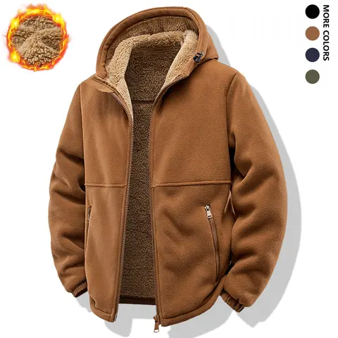 Men's Fitted Heavy-Duty Plain Polyester Long Sleeve Full-Zip Fleece Hooded Winter Coat - Casual Outdoor Menswear Basics Outerwear for Extreme Cold, Camping, Pitch Black Men's Fleece Jackets