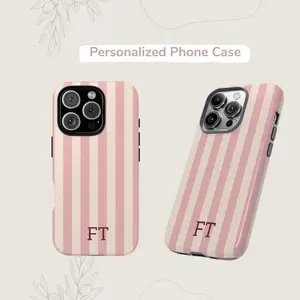 Neutral Stripes Custom Initials Phone Case |   Personalized Minimal Compatible with iPhone 15 16 14 17 Pro Max 13 12 11 XR AIR XS Plus Cute Soft Silicone Drop Protection Rugged and Durable gift for her men's cool gadgets iphone 17 pro max cases girls