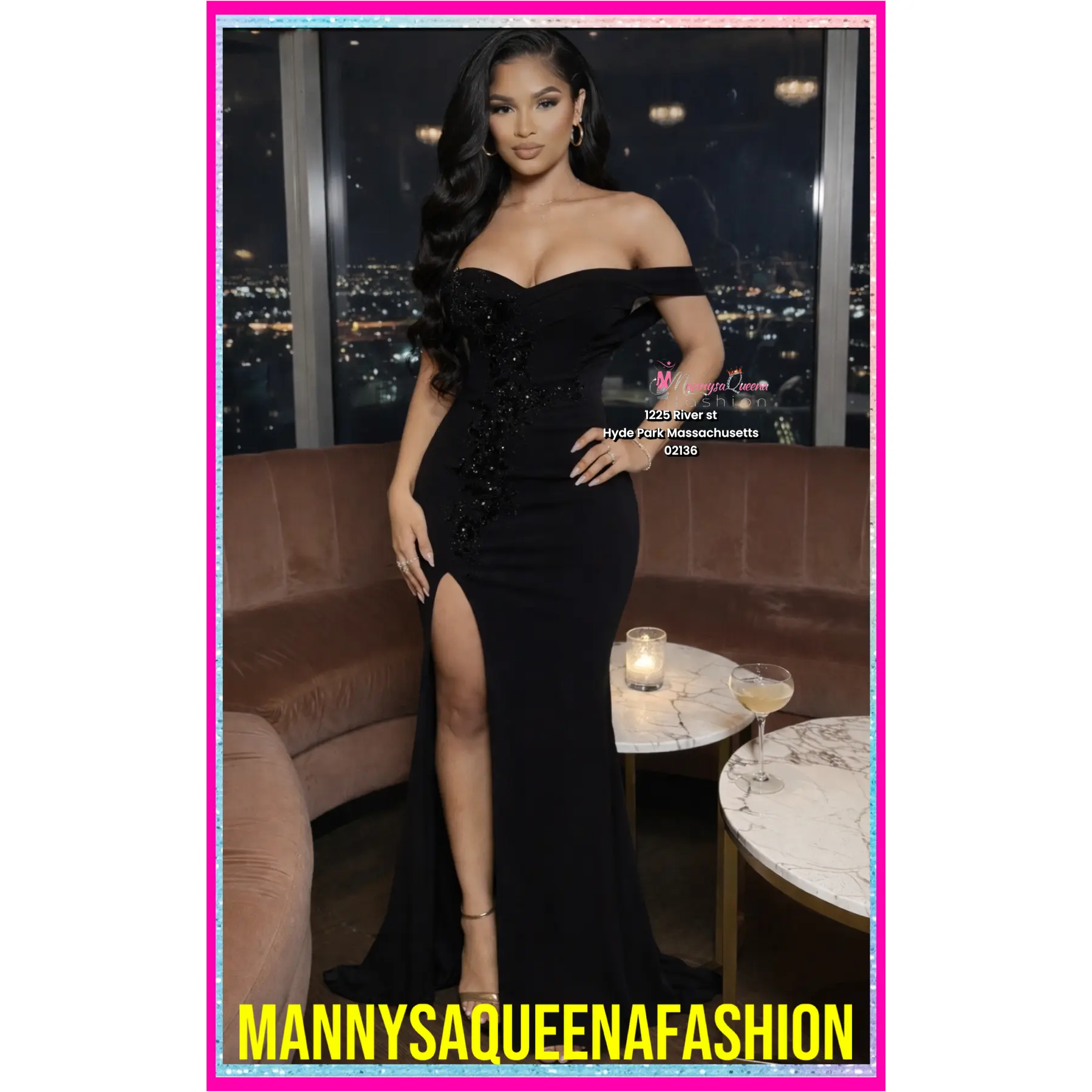 Flower Shaped Sequin Maxi Dress Black