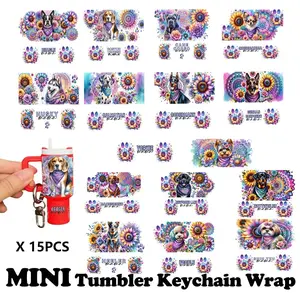 15 Pcs UV DTF Adhesive Keychain Stickers, Dog Style Durable Transfer Stickers, Graphic Decal for DIY Enthusiasts, Craftsmen, Gift Customizers