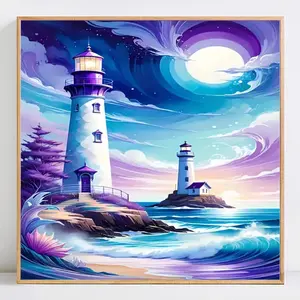 Lighthouse Landscape Pattern DIY Diamond Arts Colorful Painting Kit without Frame, DIY 5D Diamond Arts Colorful Painting Kit, Wall Art Decor for Home