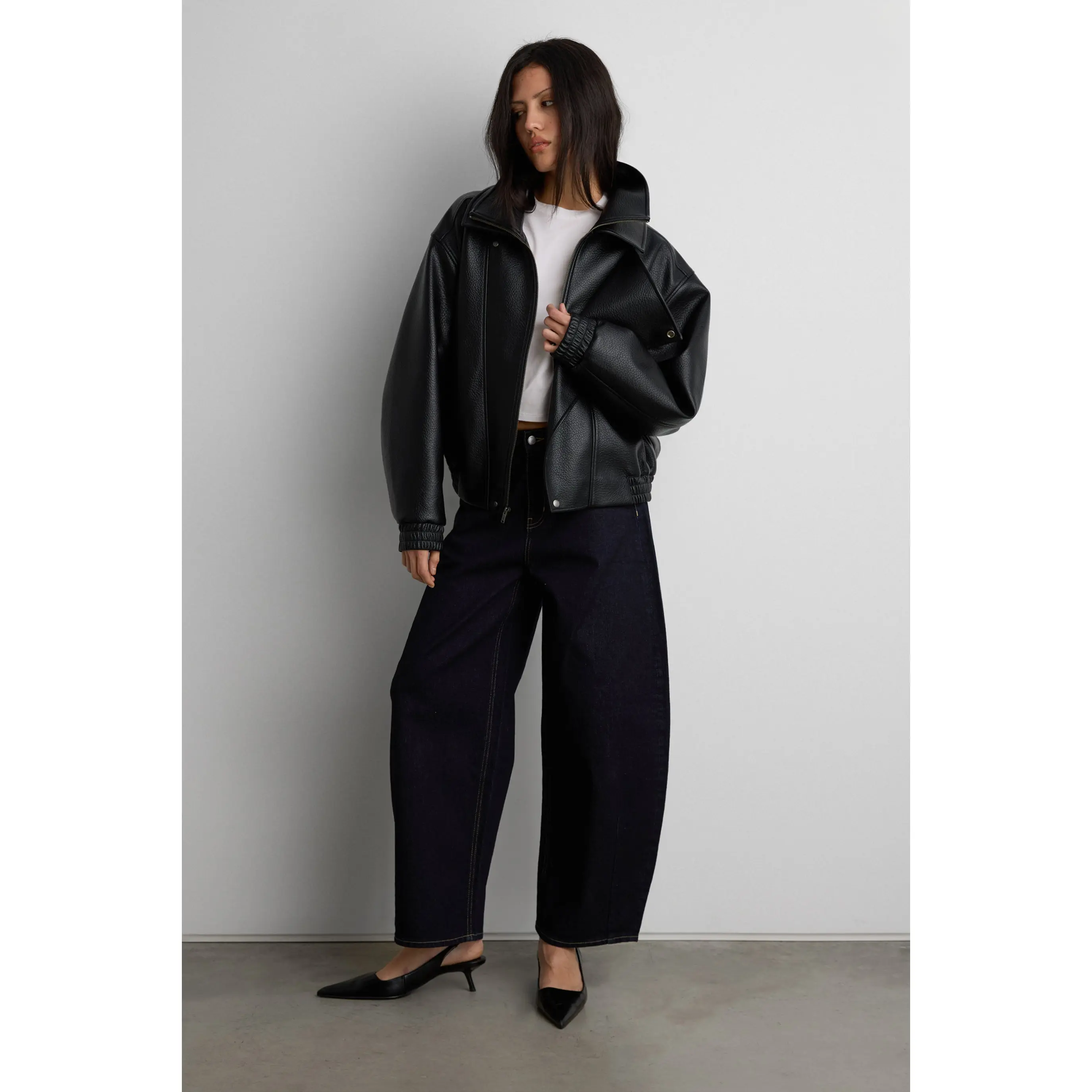 VEGAN LEATHER DOUBLE COLLAR BIKER JACKET