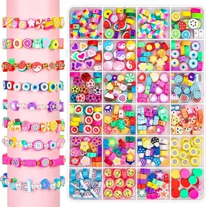 480 Pcs Fruit Flower Polymer Clay Beads, 24 Styles Clay Bead Charms for Bracelets Making, Jewelry Making, Necklace and Earring with Elastic String