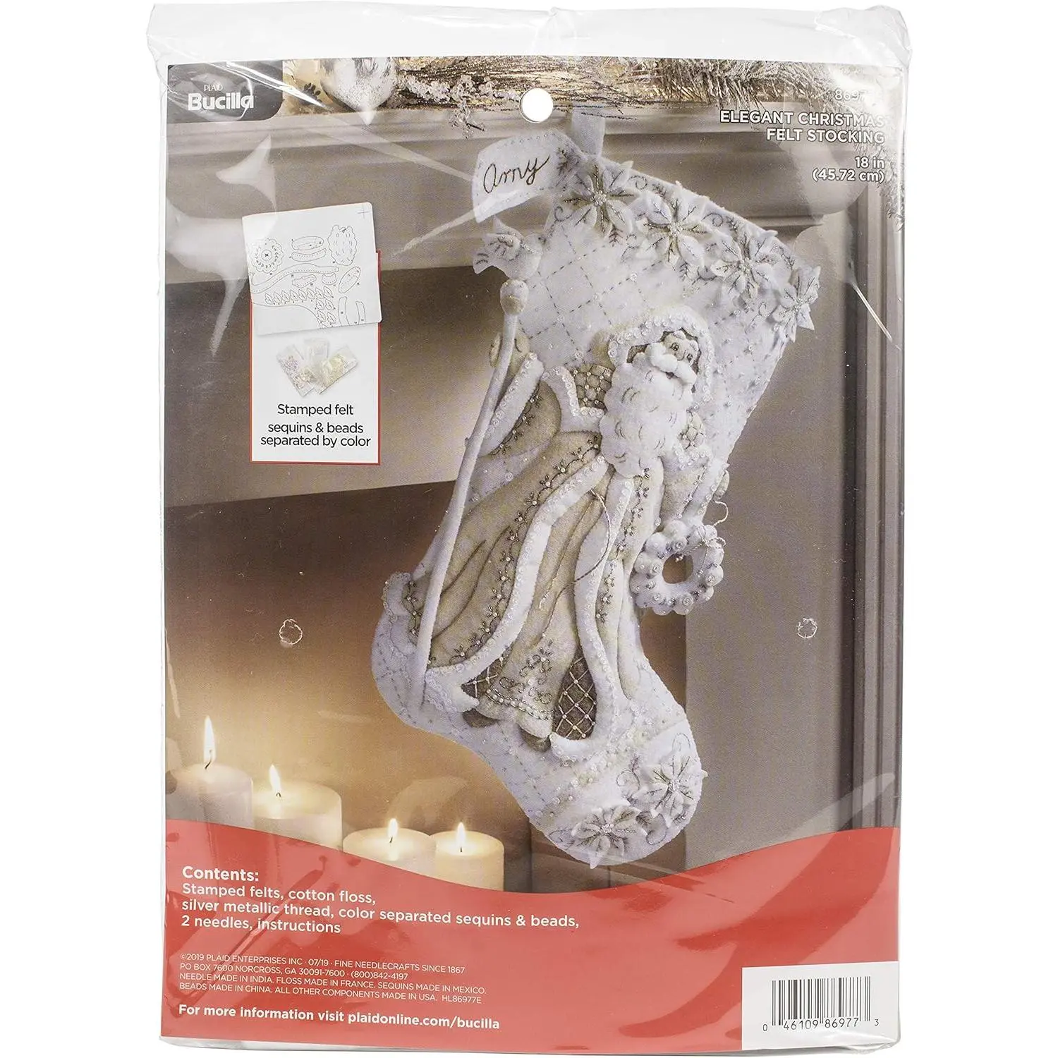 Bucilla 86977E Elegant Tan & Cream Christmas Cotton Felt Applique Kit, Christmas Home Decor, Festive Party Supply, Ideal Holiday Gift for Home Use
