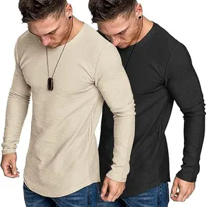 COOFANDY Men 2 Pack Muscle Fitted T Shirt Gym Workout Athletic Long Sleeves Base Tee - For Causal/Sports/Base