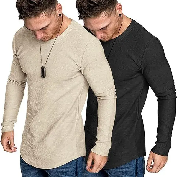 COOFANDY Men 2 Pack Muscle Fitted T Shirt Gym Workout Athletic Long Sleeves Base Tee - For Causal/Sports/Base