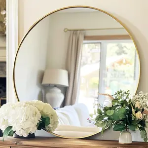 20-inch Round Wall Mirror - Modern Farmhouse Decor for Bathroom Vanity, Living Room & Bedroom |  Rustic Circular Mirror,Gold