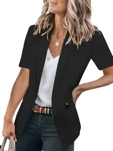 Women's Fashion Loose Fit Small Blazer, European and American Style Solid Color Suit Collar Short Sleeve Jacket, Elegant Women's Outerwear