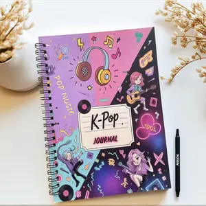 K-Pop Spiral Notebook with Headphones, 100 Pages, Travel Diary Notebook, Office Study Travel Journal, Korean Pop Music Gift for Friends and Colleagues