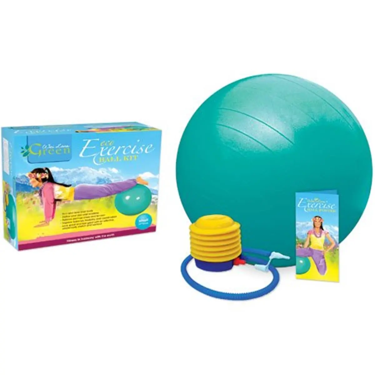 Wai Lana Productions Eco-Friendly Yoga Exercise Ball Kit - Medium, Home Training Exercise Equipment, Defines Abs and Waistline, Includes Instruction Poster and Pump, Home Gym Equipment, Define Abs And Waistline, Includes Pump, Phthalate-Free, Anti-Burst,,