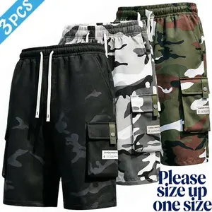 Men's 3-piece Camo Cargo Capriers – Multi-Pocket Design, Drawstring Waistband, Casual Streetwear Shorts, Perfect for Everyday Wear & Urban Styling SpringStatements