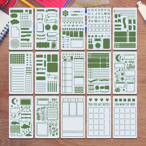 15 Piece Diary Hollow Painting Templates, 4x7 Inch Reusable Washable Plastic Templates, DIY Handmade Decorations, Fabric Wall Journal Decoration