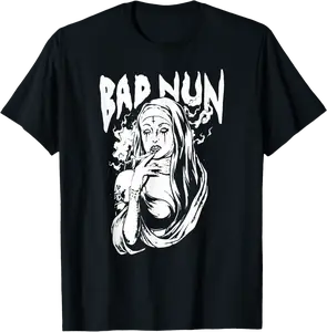 Funny Unholy Nun Bad Nun Dark Nun Satanic Occult Gothic T-Shirt - Lyasiamcmi Shop 71B0BH866G3T