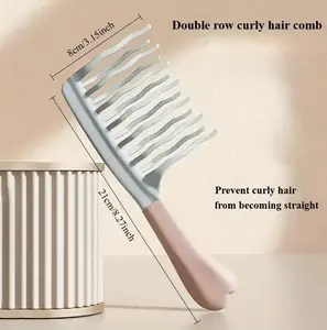 VSIGN Large Wavy Wide Tooth Hair Comb Pink Handle Anti Static Detangling Styling Hairdressing Accessory For Curly Long Hair  For Women