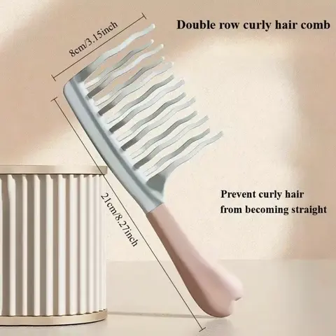 VSIGN Large Wavy Wide-Tooth Anti-Static X-Static Detangling Comb with Pink Handle - Women's Hairdressing Styling Accessory for Curly Hair (Fashion Hair Extension & Wig Accessory)