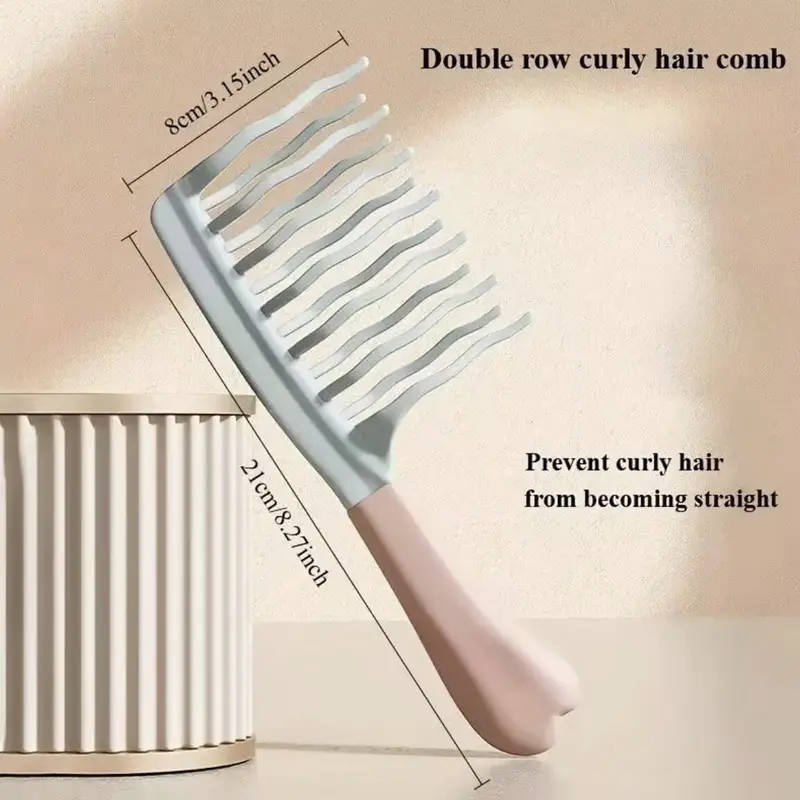 VSIGN Large Wavy Wide-Tooth Anti-Static X-Static Detangling Comb with Pink Handle - Women's Hairdressing Styling Accessory for Curly Hair (Fashion Hair Extension & Wig Accessory)