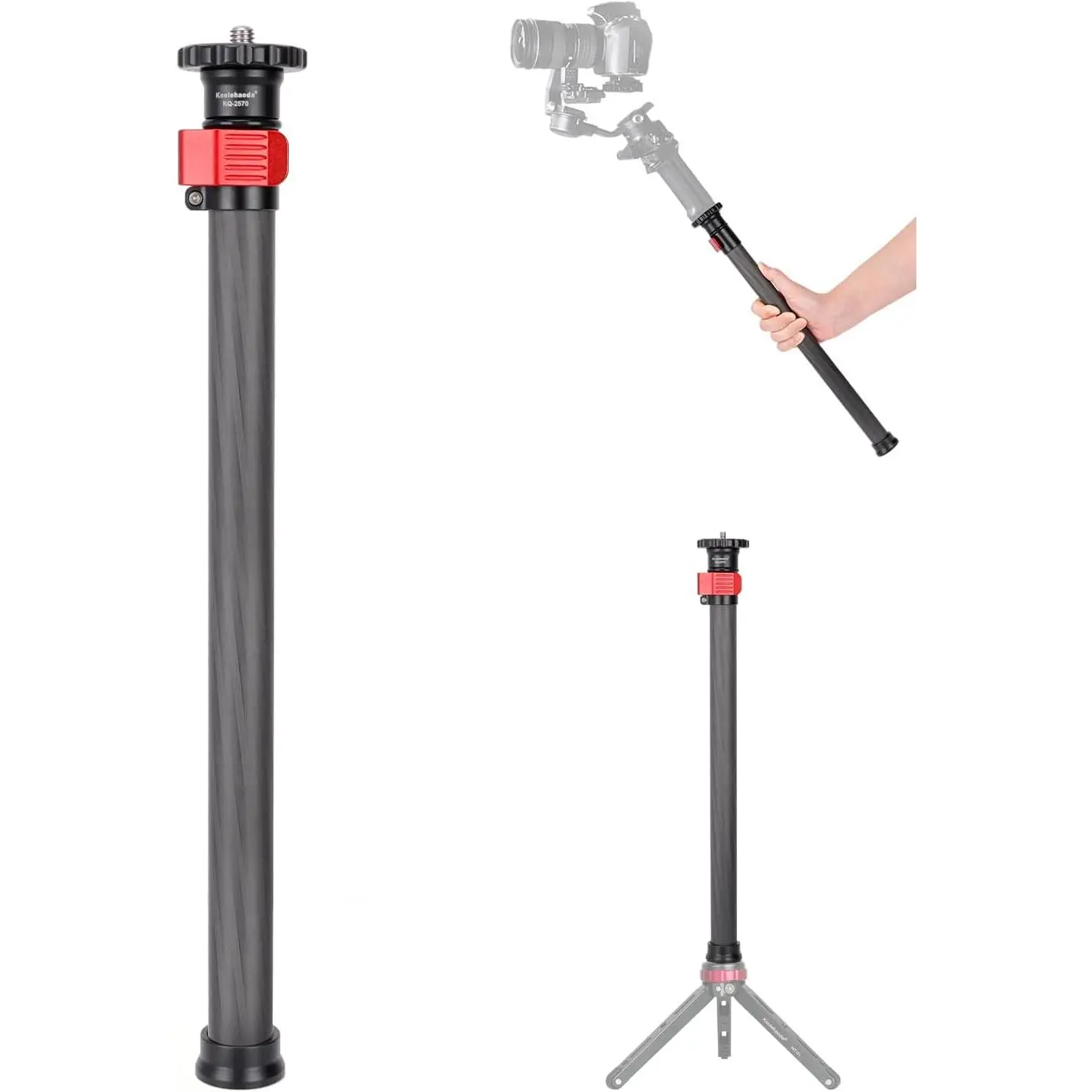 Tripod Extender 2 Section Center Column Extension 28" Carbon Fiber Telescopic Stick Rod with 1/4" to 3/8" Screw Compatible with Tripod/Monopod/Gimbal/Camera, Max Load 33lb