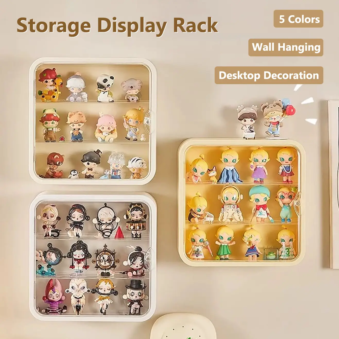 3 Layers Storage Rack Clear Shelving Dustproof Display Case For Doll Blind Box keychains Bag Charms Organizers Figure Showcase Wall Mount Vertical Mag
