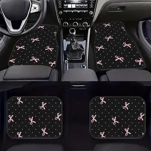 4pcs Bow Pattern Car Mat Set, Durable Polyester Floor Mats, Easy-to-Clean Front & Rear Seat Protection, All-Weather Car Mats, Perfect Gift