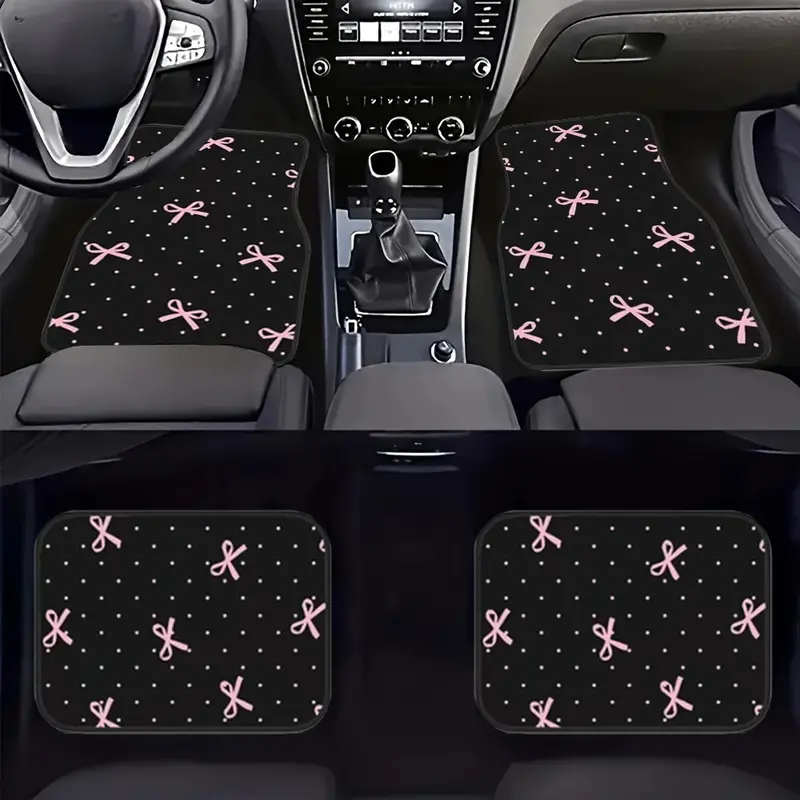 4pcs Bow Pattern Car Mat Set, Durable Polyester Floor Mats For Car, Easy-to-Clean, Front & Rear Seat Protection, All-Weather Car Mats, Perfect Gift, Car Interior Accessories