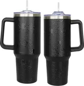 40oz Halloween Tumbler with Handle, Spider Coffee Cups with Lid and Straw, Stainless Steel Insulated Travel Mug, Halloween gifts for women & men