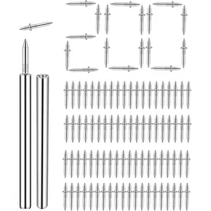 200PCS Double-Headed Skirting Nails with Sleeve Tools - Invisible Seamless Double Head Thread Nails for Baseboard Trim, Solid Wood Skirting Board Fasteners