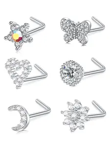 Cute Heart & Butterfly & Star Design Nose Studs, Rhinestone Decor Nose Rings, Fashion Body Jewelry for Women & Girls, Maximalist Jewelry