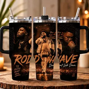 Rod Wave Pain Made Me Stronger Tumbler 40oz with Handle, Dont Look Down Tour Insulated Travel Mug with Straw, Hustle Heart Heal Stainless Steel Cup, Pray 4 Love Hip Hop Merch, Rapper Concert Fan Gift for Him, Birthday Gift for Men