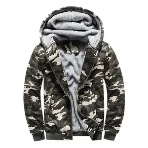 Men's Autumn Winter Fleece Lined Warm Camouflage Hooded Jacket Fleece Lining Full Zip Closure Trendy Design Suitable for Outdoor Activities and Daily Commutes