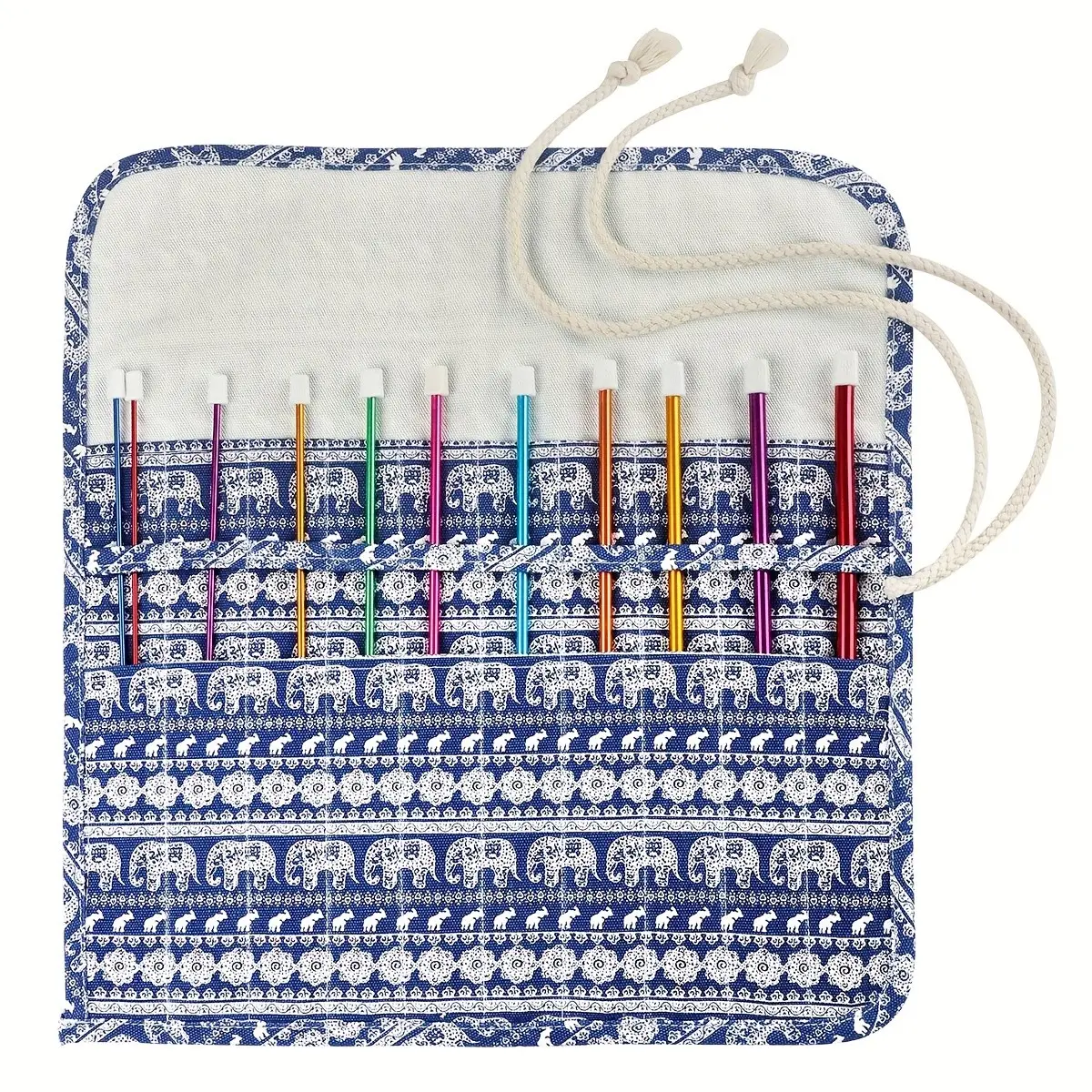 11-piece Tunisian crochet hook set with storage pouch, featuring multi-colored aluminum hooks in sizes 2 mm to 8 mm, ideal for knitting sweaters, socks, DIY crafts, Crochet Accessories