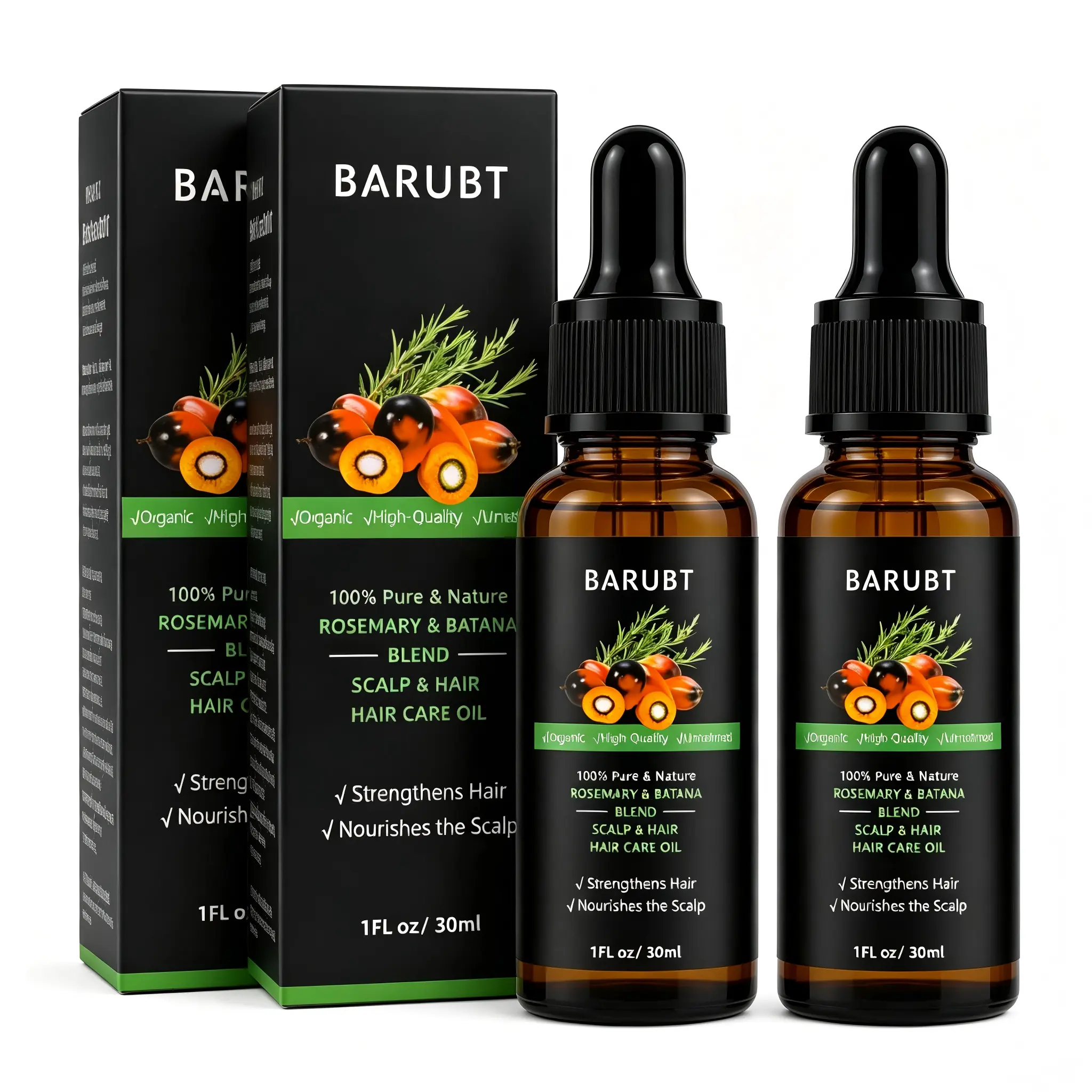 2pc Rosemary & Batana Hair Oil, Anti-Frizz Strengthening Hair Serum, Deep Nourishing Scalp Treatment For Curly & Dry Hair