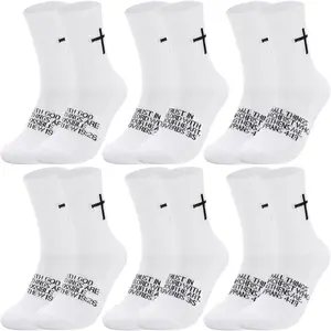 6 Pairs Cross Socks Christian Socks with Bible Verse Soccer Sock Christian Crew Sock for Dad Husband Fathers Day