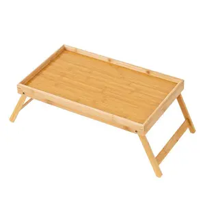 UDEAR Bamboo Multifunctional Folding Table, Minimalist Computer Desk with Tray and Folding Legs