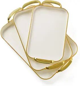 3 Pack Serving Tray with Handles Stackable Reusable Trays for Serving Food Plastic Serving Platters for Party Charcuterie Fruit  BBQ snack cake Turkey Appetizer Tray valentines gift ideas Valentine gifts