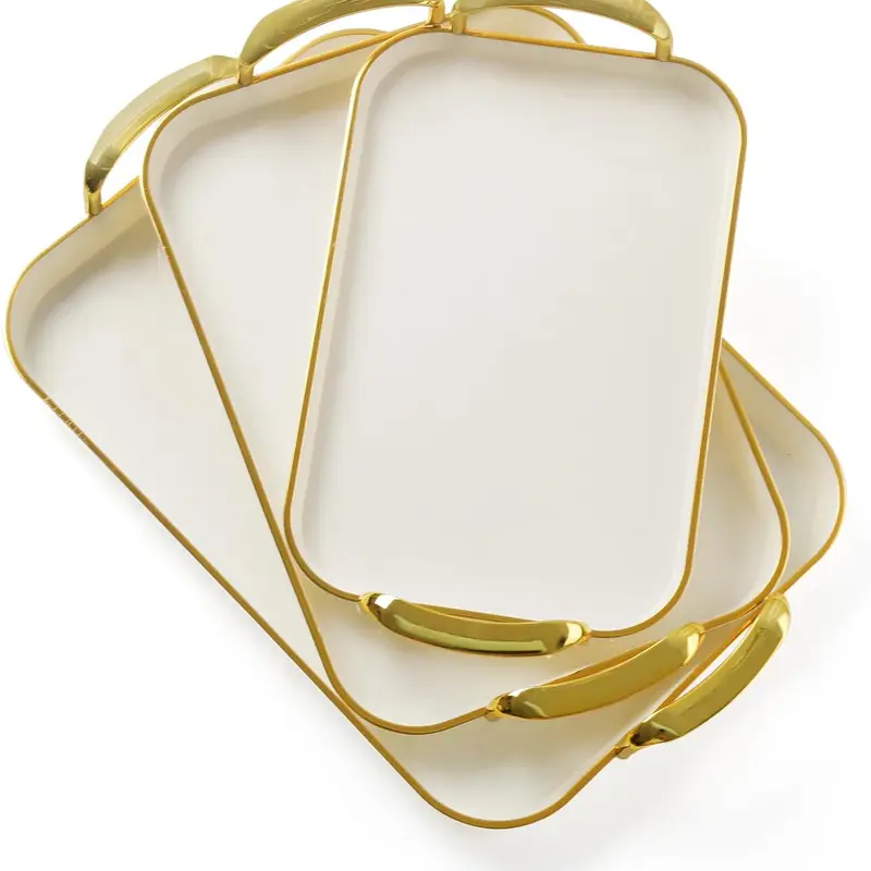 3 Pack Serving Tray with Handles Stackable Reusable Trays Serving Plastic Food Plates Serving Platter for birthday Party potluck Charcuterie Fruit BBQ snack cake Pool snacktray Turkey Appetizer Tray Thanksgiving Christmas gift Hosting Essentials