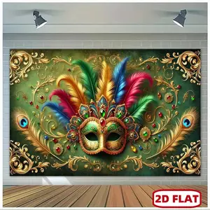 1pc 2D Flat Carnival Mask Pattern Cloth Banners, Polyester Backdrop, Multi-function Tapestry Party Decor, Photo Booth Props Photography Backdrop for Classrooms Office Celebrations Birthday Various Occa