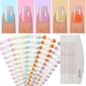 120pcs Short Square Summer Macaron French Gradient Press-On Nails, 5 Trendy Colors, Full Coverage Removable Nail Stickers for Women
