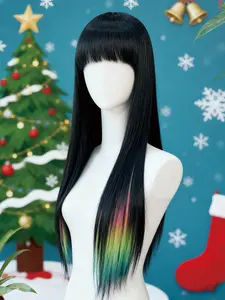 4 Piece Rainbow Synthetic Straight Hair Wig Set, Clip-In Colorful Extensions, Perfect for Parties, Daily Use, Christmas Costume (22 Inch)