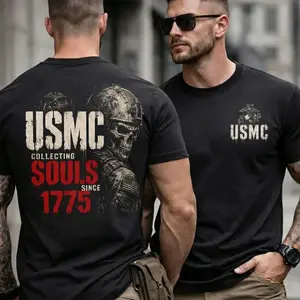 Men's Short-Sleeve USMC Collecting Souls Since 1775 Skull T-Shirt, Breathable Fabric