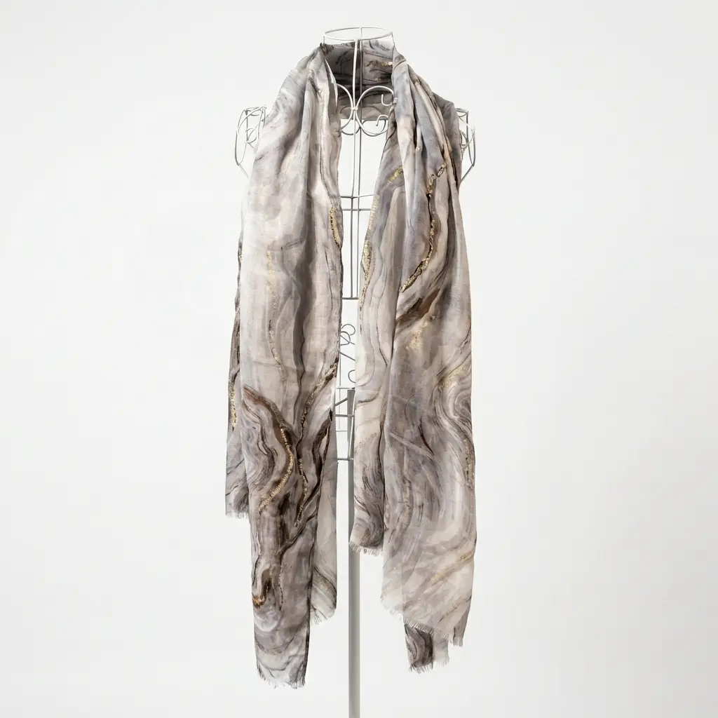 Vselectstudio #20 Gray Marble Pattern Scarf Shawl Wrap Elegant Lightweight Long Scarf for Women Abstract Print Fashion Scarf Stylish Wrap Shawl Soft Fall Winter Scarf for Evening Party Travel Daily Outfit